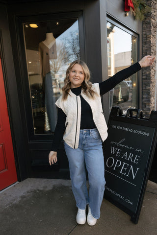 Quilted Vest, Ivory - The Red Thread Boutique