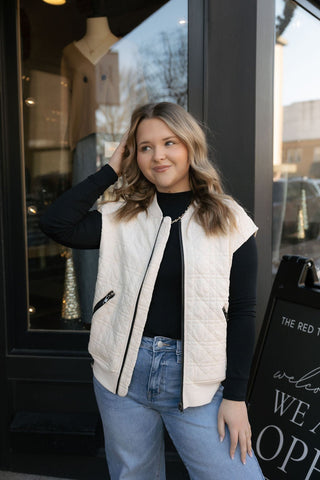 Quilted Vest, Ivory - The Red Thread Boutique