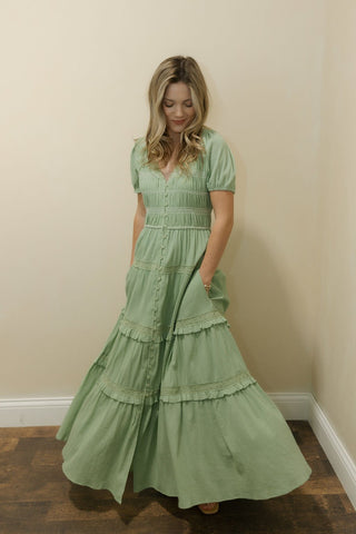 Quincy Smocked Button Tiered Dress, Mint - The Red Thread Boutique