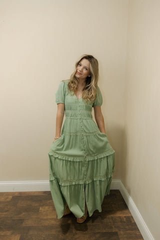 Quincy Smocked Button Tiered Dress, Mint - The Red Thread Boutique