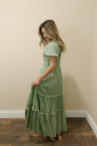 Quincy Smocked Button Tiered Dress, Mint - The Red Thread Boutique