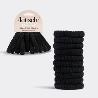 Recycled Fabric Ribbed Hair Elastics 10pc Set - Black - The Red Thread Boutique