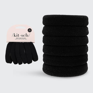 Recycled Nylon Thick Hair Elastics 6pc Set - Black - The Red Thread Boutique
