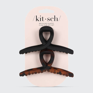 Recycled Plastic Large Loop Claw Clips 2pc - Black & Tort - The Red Thread Boutique