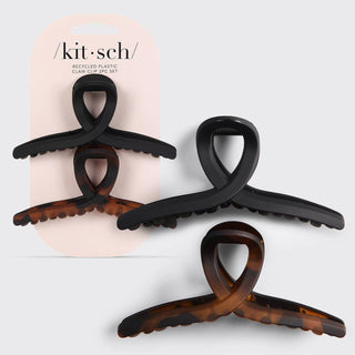Recycled Plastic Large Loop Claw Clips 2pc - Black & Tort - The Red Thread Boutique