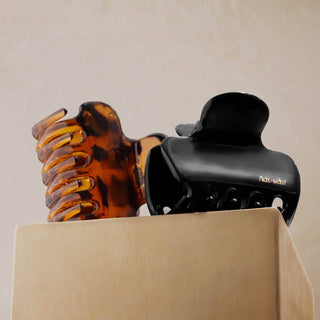 Recycled Plastic Medium Puffy Claw Clips 2pc Set - Black/Tort - The Red Thread Boutique