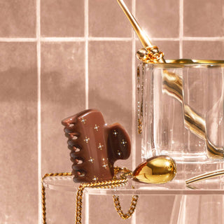 Recycled Plastic Rhinestone Medium Puffy Claw Clip 1pc - Camel - The Red Thread Boutique