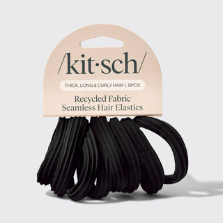 Recycled Seamless Hair Elastics 8pc Set - Black - The Red Thread Boutique