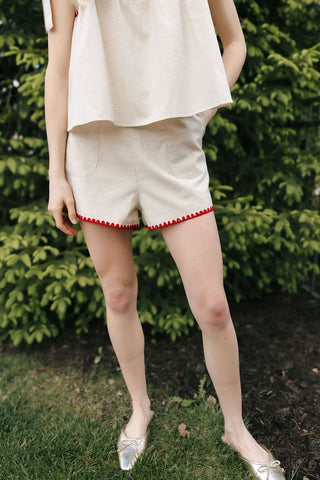 Red Trim Linen Shorts *final sale - The Red Thread Boutique