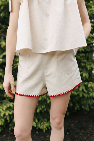 Red Trim Linen Shorts *final sale - The Red Thread Boutique