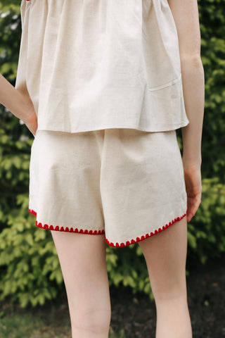 Red Trim Linen Shorts *final sale - The Red Thread Boutique