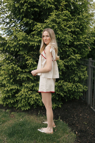 Red Trim Linen Top *final sale - The Red Thread Boutique