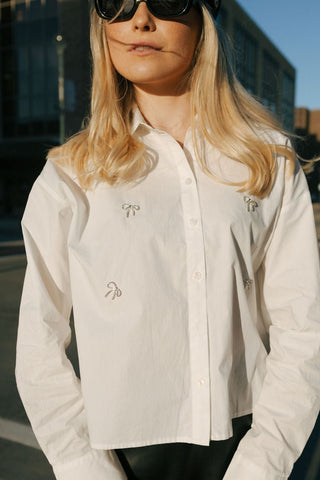 Rhinestone Bow Button Up - The Red Thread Boutique