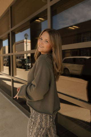 Ribbed Sweater Top, Olive - The Red Thread Boutique