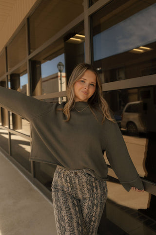 Ribbed Sweater Top, Olive - The Red Thread Boutique