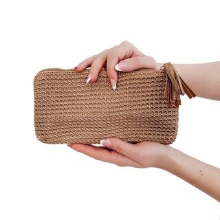 Rome Raffia Clutch Card Wallet Wristlet: Tan - The Red Thread Boutique