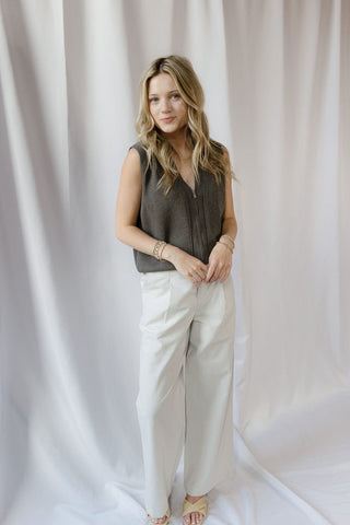 Rosalynn Stripe Pants, White/Tan Stripe - The Red Thread Boutique