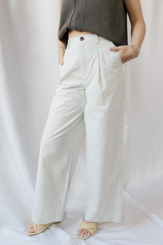 Rosalynn Stripe Pants, White/Tan Stripe - The Red Thread Boutique