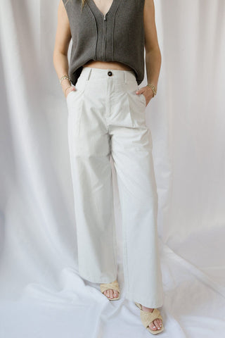 Rosalynn Stripe Pants, White/Tan Stripe - The Red Thread Boutique
