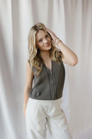 Rue 2 - Way Zip Vest, Charcoal - The Red Thread Boutique