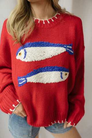 Sardines Knit Sweater, Red - The Red Thread Boutique