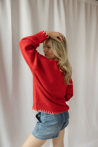Sardines Knit Sweater, Red - The Red Thread Boutique