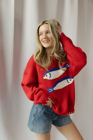 Sardines Knit Sweater, Red - The Red Thread Boutique