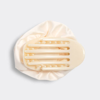 Satin Rosette Medium Flat Cloud Clip - Cream - The Red Thread Boutique