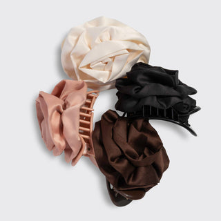 Satin Rosette Medium Flat Cloud Clip - Cream - The Red Thread Boutique