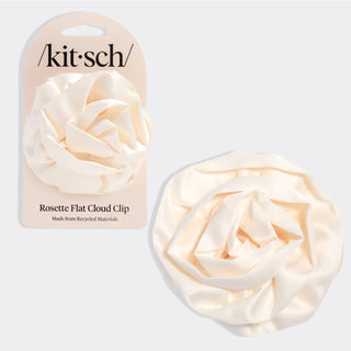 Satin Rosette Medium Flat Cloud Clip - Cream - The Red Thread Boutique