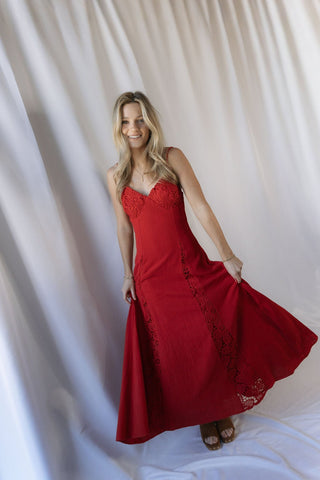 Scarlet Crochet Dress, Red - The Red Thread Boutique