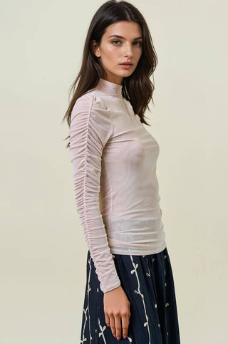 Semi Sheer Mock Neck, Champagne - The Red Thread Boutique