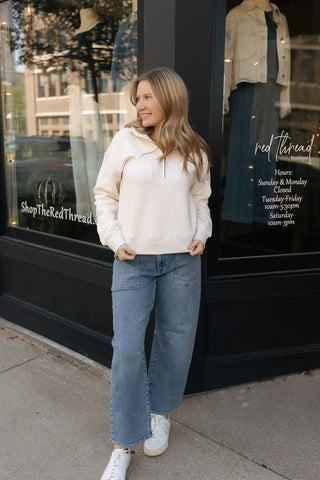 Serenity Quarter Zip, H. Oatmeal - The Red Thread Boutique