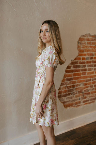 Shirred Floral Mini Dress, Pink *final sale - The Red Thread Boutique