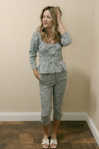 Sofie Gingham Embroidered Capri Bottom - The Red Thread Boutique