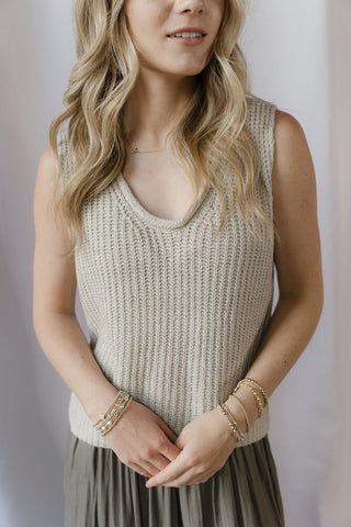 Sol Woven Knit Tank, Beige - The Red Thread Boutique
