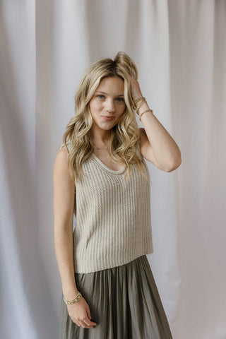 Sol Woven Knit Tank, Beige - The Red Thread Boutique
