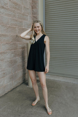 Solace Textured Romper, Black *final sale* - The Red Thread Boutique