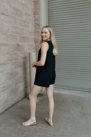Solace Textured Romper, Black *final sale* - The Red Thread Boutique