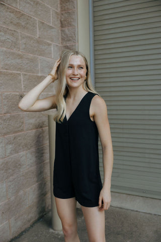 Solace Textured Romper, Black *final sale* - The Red Thread Boutique