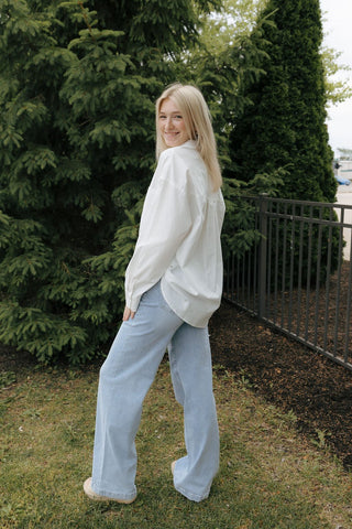Staple Pocket Collar Top, Off White *final sale* - The Red Thread Boutique