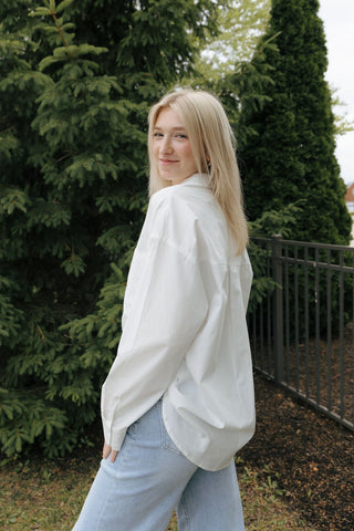 Staple Pocket Collar Top, Off White *final sale* - The Red Thread Boutique
