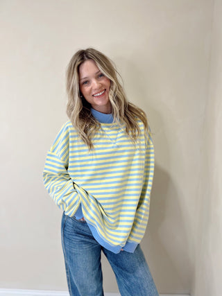 Stella Stripe Mock Neck, Blue/Lemon - The Red Thread Boutique