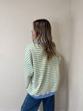 Stella Stripe Mock Neck, Blue/Lemon - The Red Thread Boutique