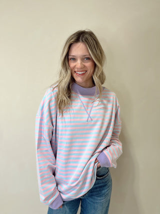 Stella Stripe Mock Neck, Blue/Pink - The Red Thread Boutique