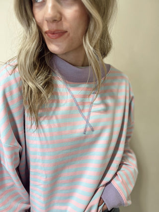 Stella Stripe Mock Neck, Blue/Pink - The Red Thread Boutique