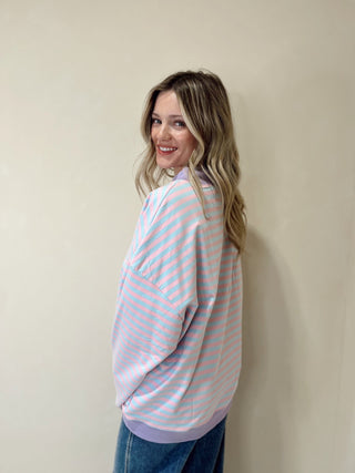 Stella Stripe Mock Neck, Blue/Pink - The Red Thread Boutique