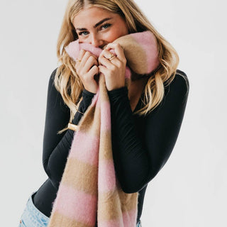 Stevie Striped Tassel Scarf: Pink/Cream *final sale* - The Red Thread Boutique