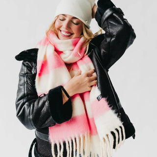 Stevie Striped Tassel Scarf: Tan/Pink - The Red Thread Boutique