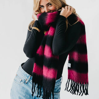 Stevie Striped Tassel Scarf: Tan/Pink - The Red Thread Boutique
